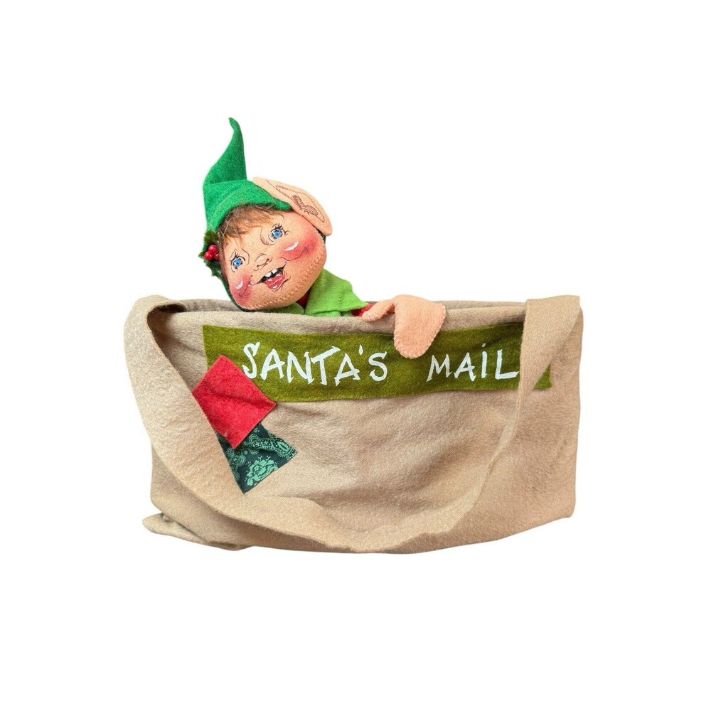 Vintage 1991 Annalee 12" Elf Sitting in Santa's Mail Mailbag Christmas Decor